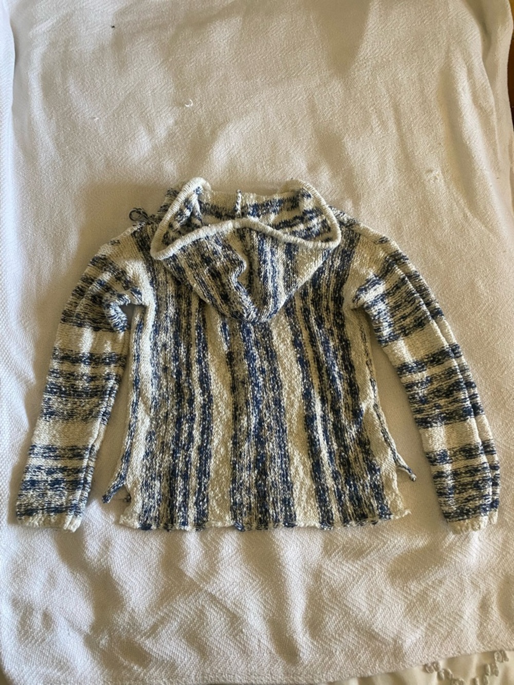 Rip Curl Cream and Blue Striped Hooded V-Neck Pullover - Picture 5 of 6